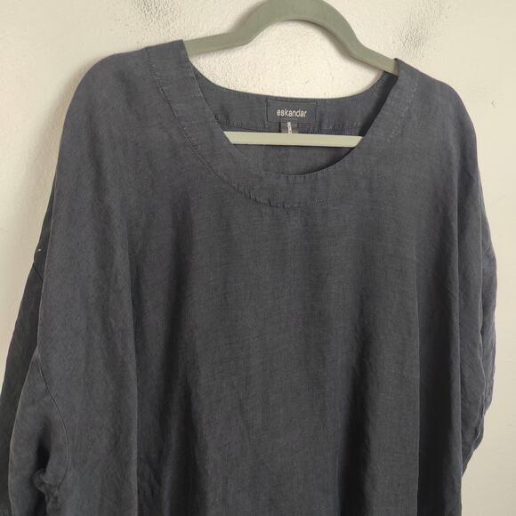Eskandar Linen Tunic Top Womens One Size Black Oversized Relaxed Fit Lagenlook - Picture 2 of 10